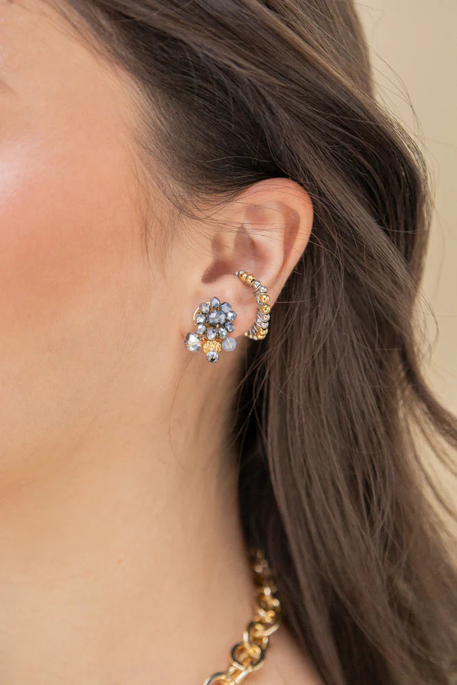 Aretes topos Flor Murano Gris